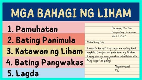 limang bahagi ng liham|Bahagi ng Liham .
